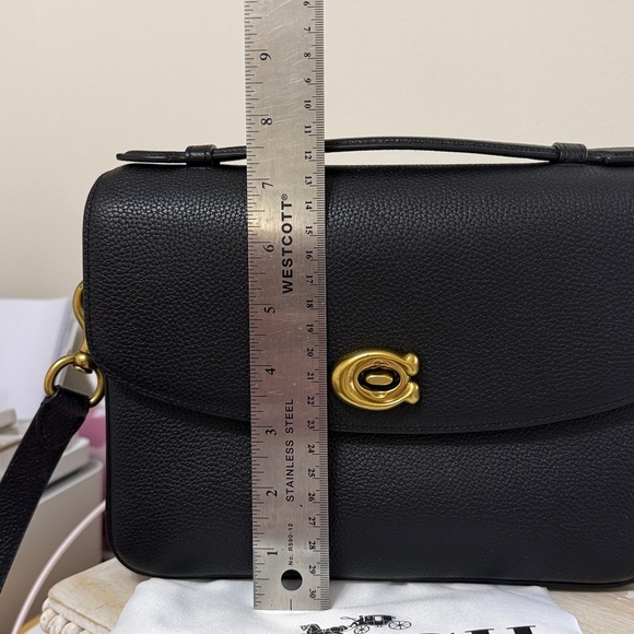 Coach Cassie Black Pebbled Leather Top-Handle Crossbody with Gold Turnlock - Picture 13 of 15
